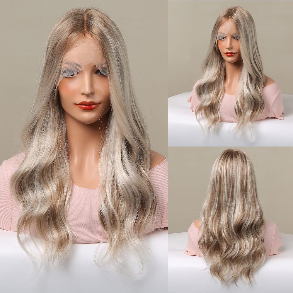 Blonde Highlight Wavy Middle Part Lace Wigs