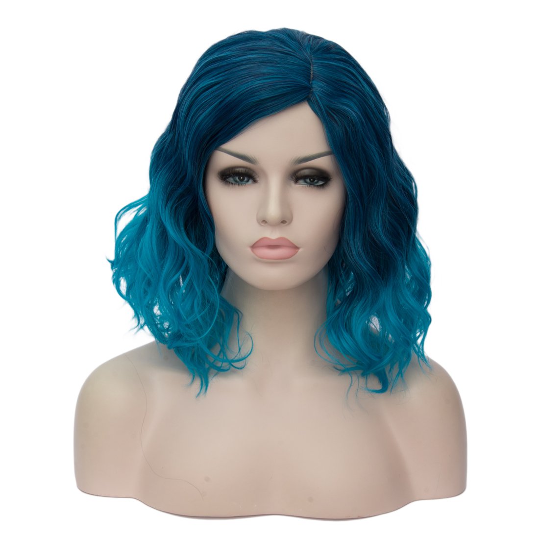 blue wavy wig blue wig bob wigs cosplay wig HAIR Synthetic Curly Bob Wig with Bangs Short Bob Wavy Hair Wigs Wine Red Color Wigs for Women Bob Style Synthetic Heat Resistant Bob Wigs.