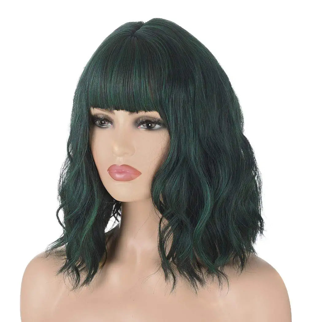 Dark Green Wavy Hair Wig with Bang