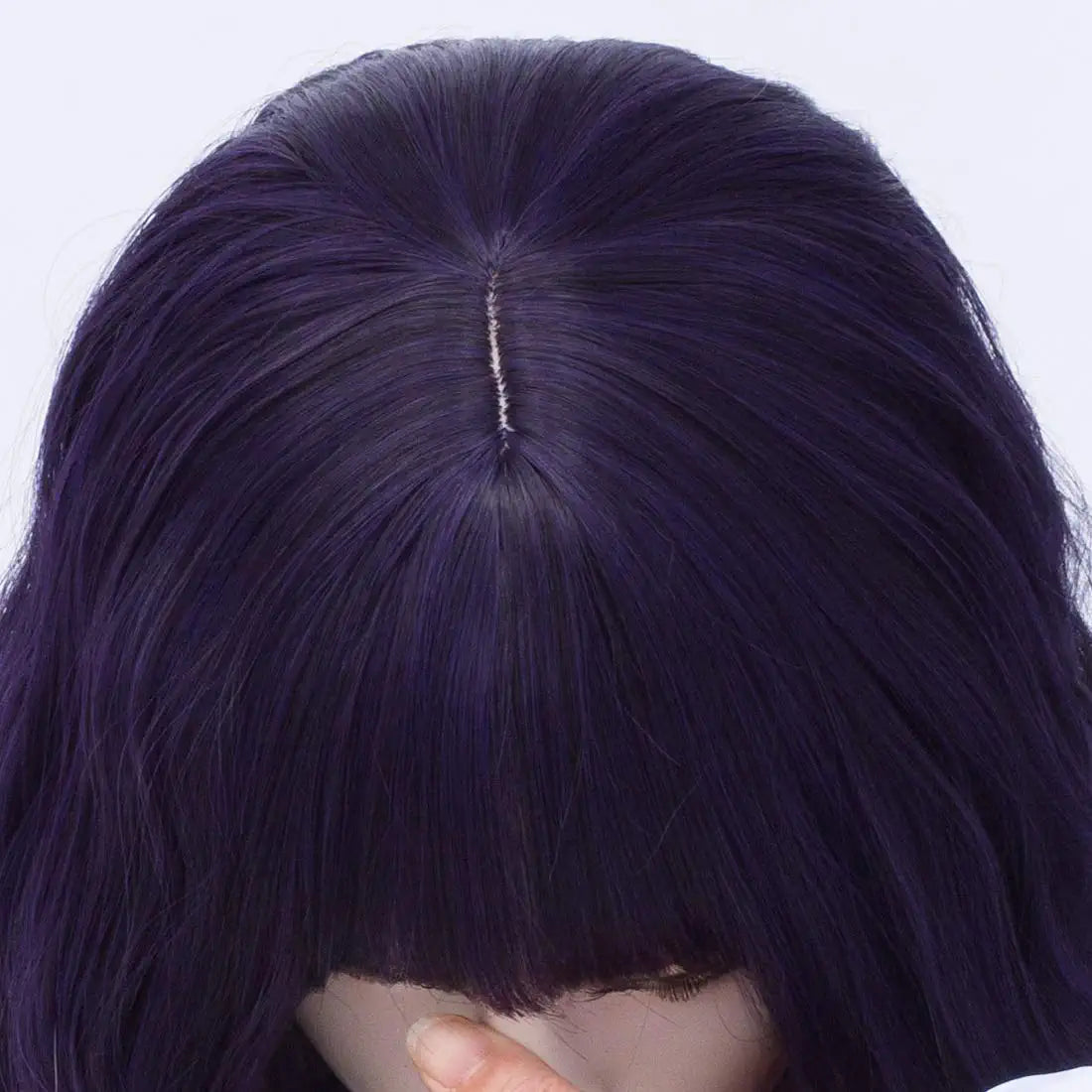 Short Bob Wavy Purple Hair Wig with Bang