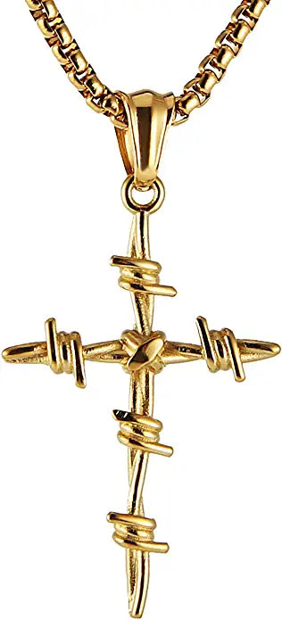 Barbed Wire Cross Pendant 316 Stainless Steel Chain