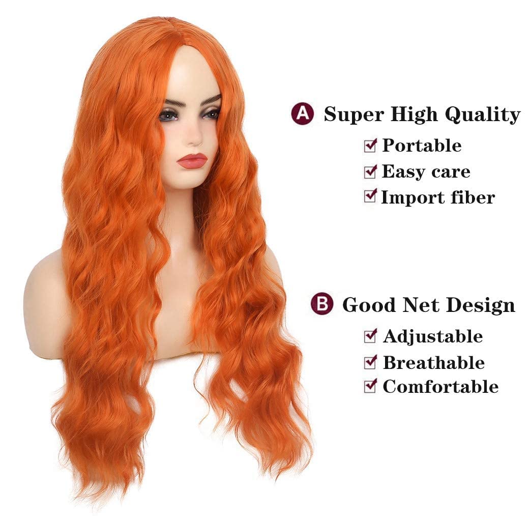 Orange Long Curly Middle Part Wigs