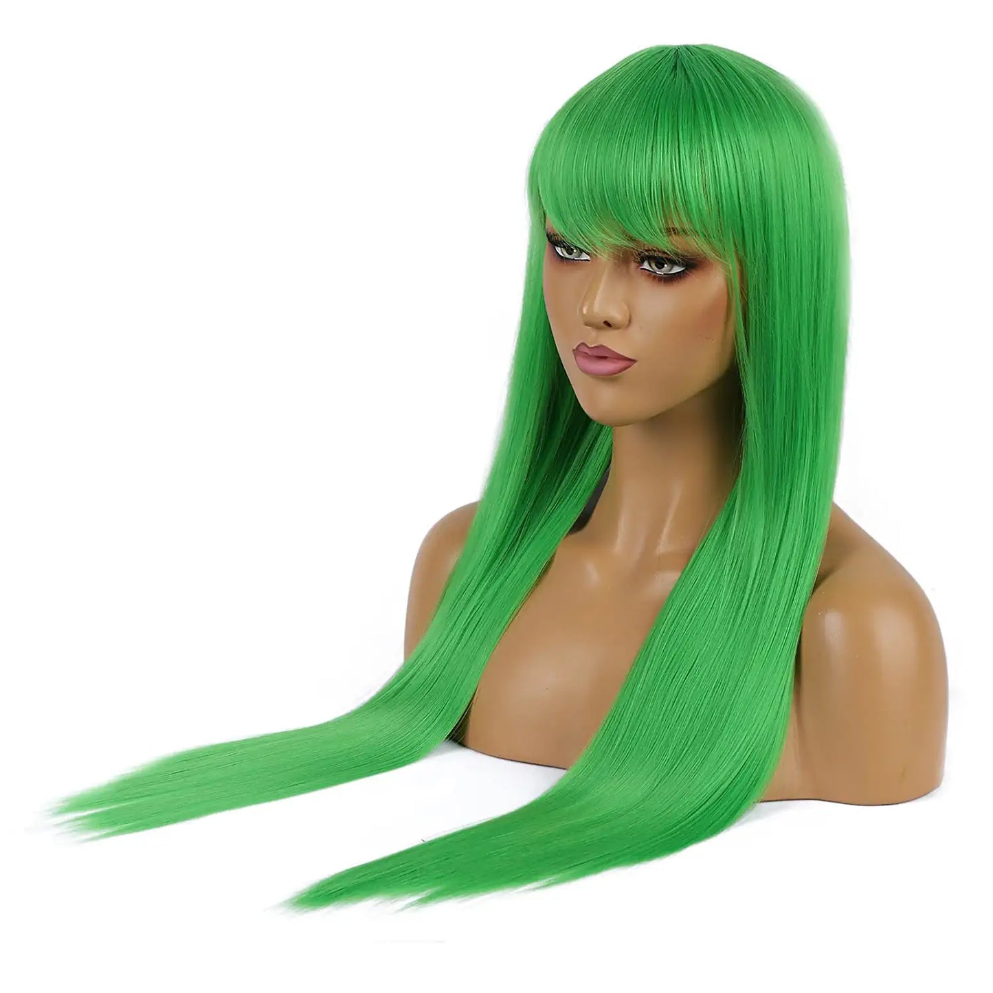 Neon Green Hair Wig With Bangs For Women Drag Queen