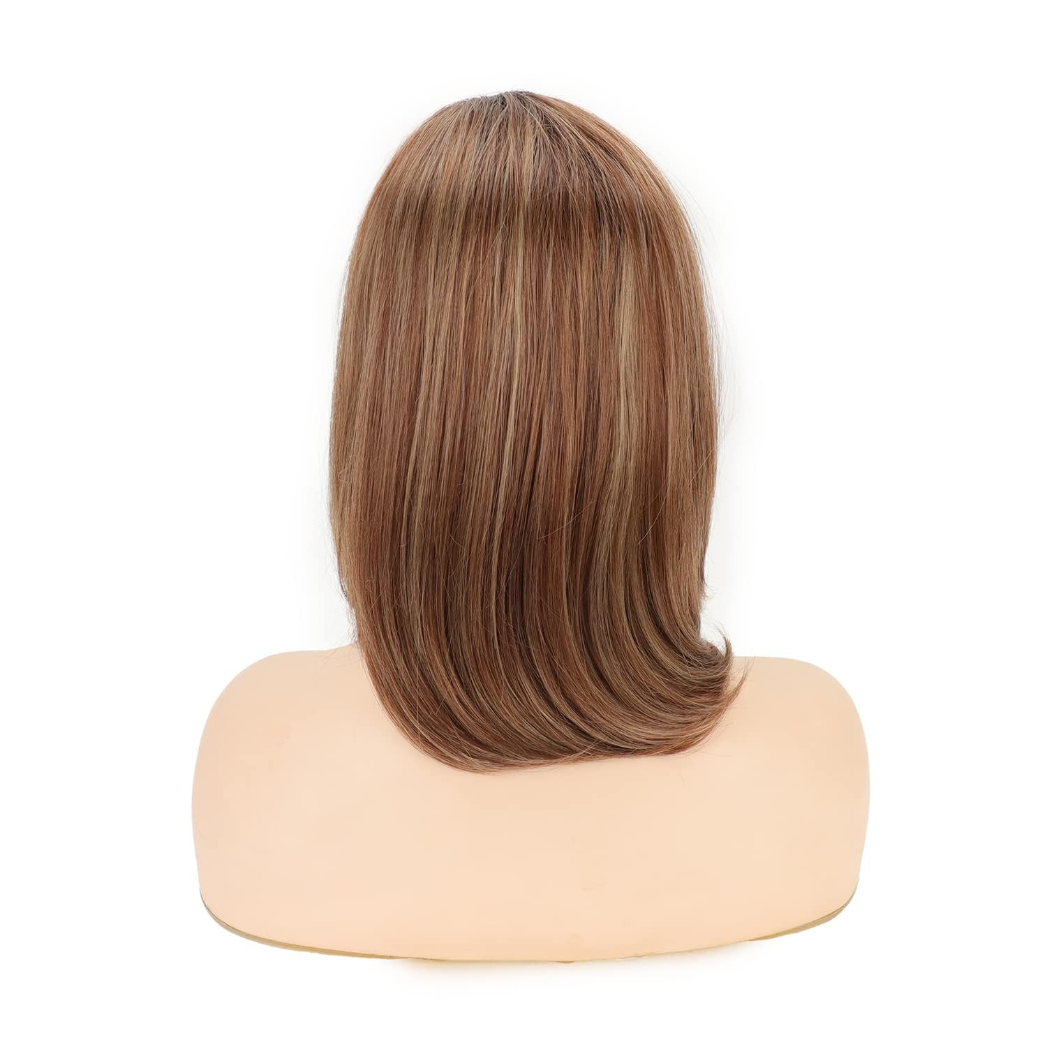  Short Blonde Highlight Bob Wig with Bangs Dark Roots Strawberry Blonde Straight Wigs for White Women