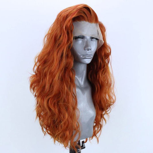 Copper Orange Long Curly Lace Front Synthetic Wig