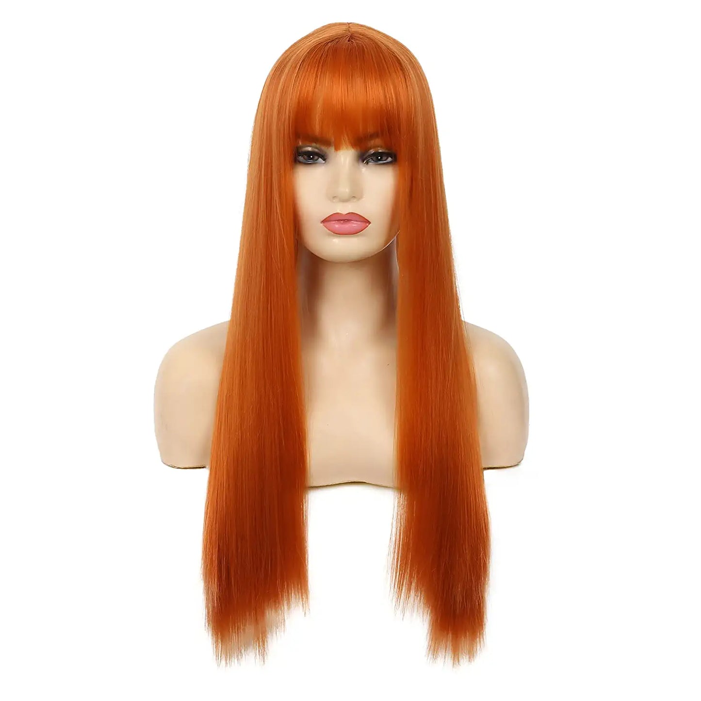 Orange Wig-Long Straight Hair Wig with Bangs