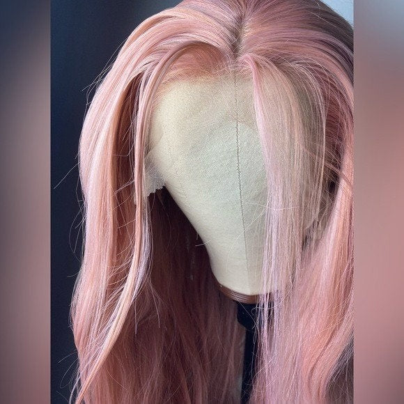 Long Body Wavy Hair Pink Purple Hair Color Lace Front Wigs For Women | Ash Pink Hair