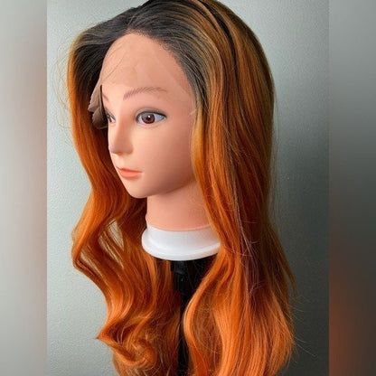 Black Roots Orange Lace Front Wigs