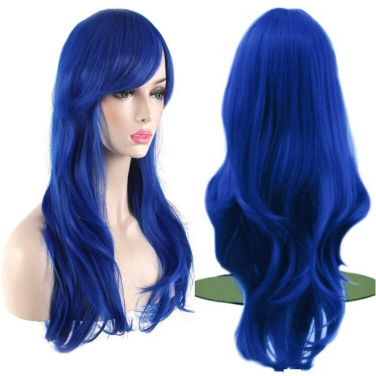 Blue Wavy Curly Full Wigs Women DragQueen Wigs