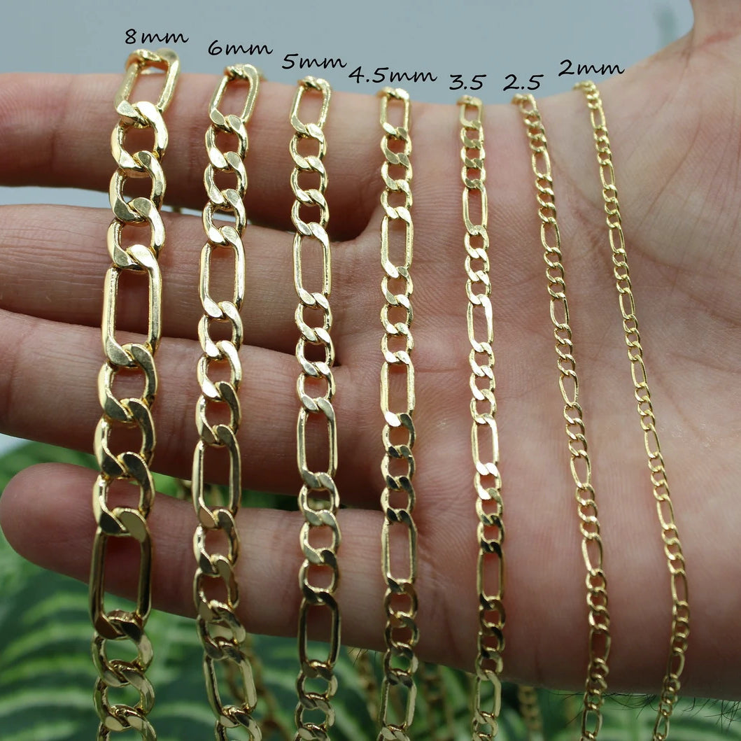 6.5MM Gold Hollow Figaro Link Necklace-Men Fine Gold Chain 