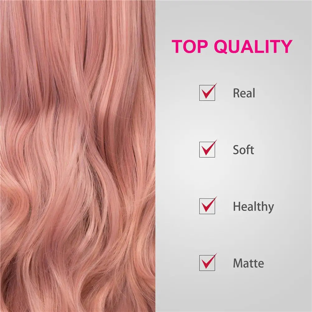 Pink Rose Gold Long Wave Lace Front Wigs