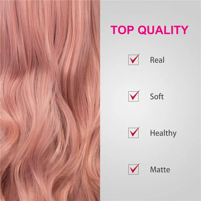 Pink Rose Gold Long Wave Lace Front Wigs