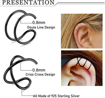 4Pcs Cuff Cartilage Earrings Silver+Black
