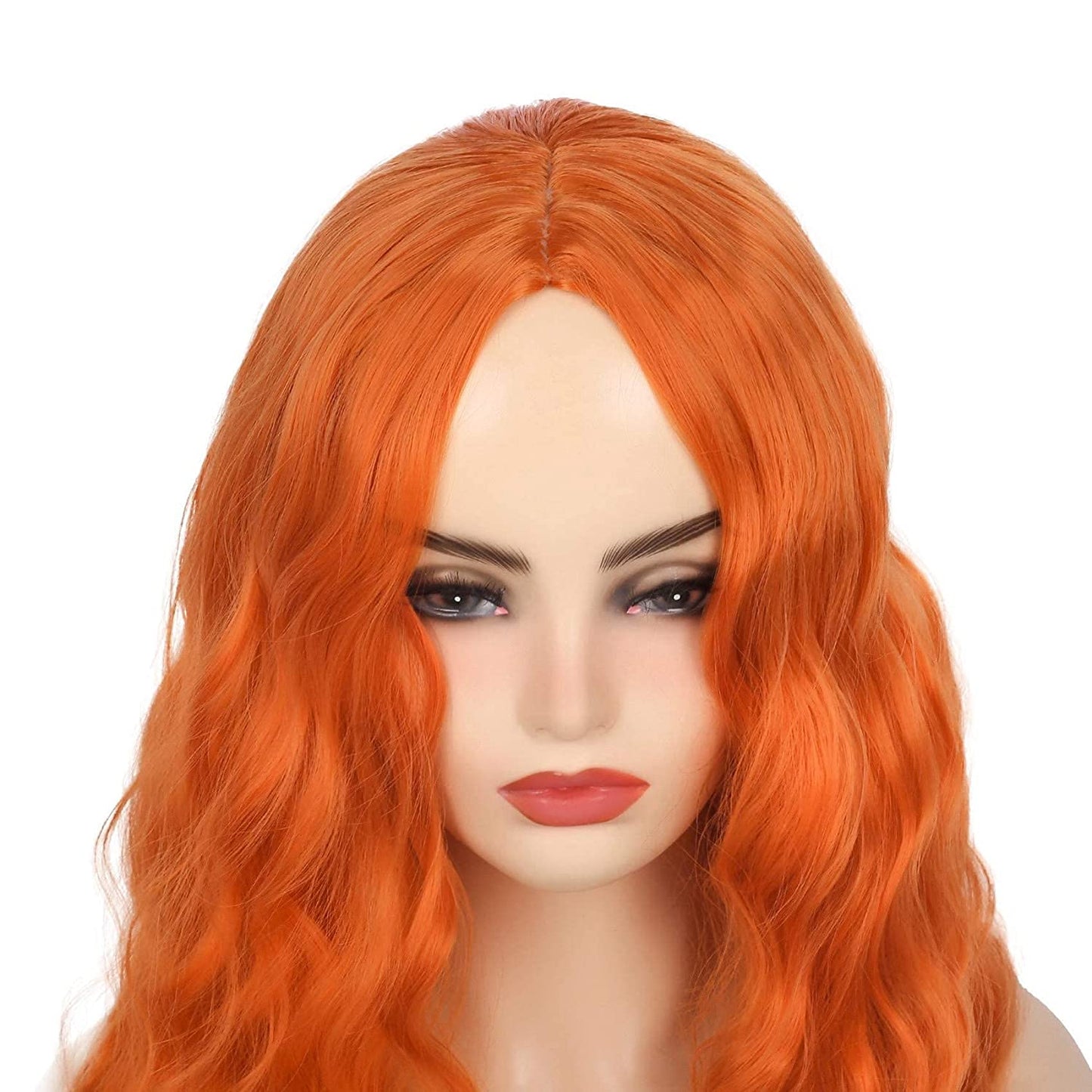 Orange Long Curly Middle Part Wigs