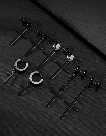 Black Stainless Steel Cross Dangle Earrings