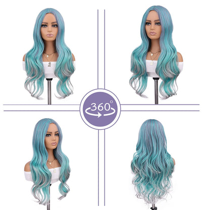 Ombre Rainbow Blue Curly Wigs