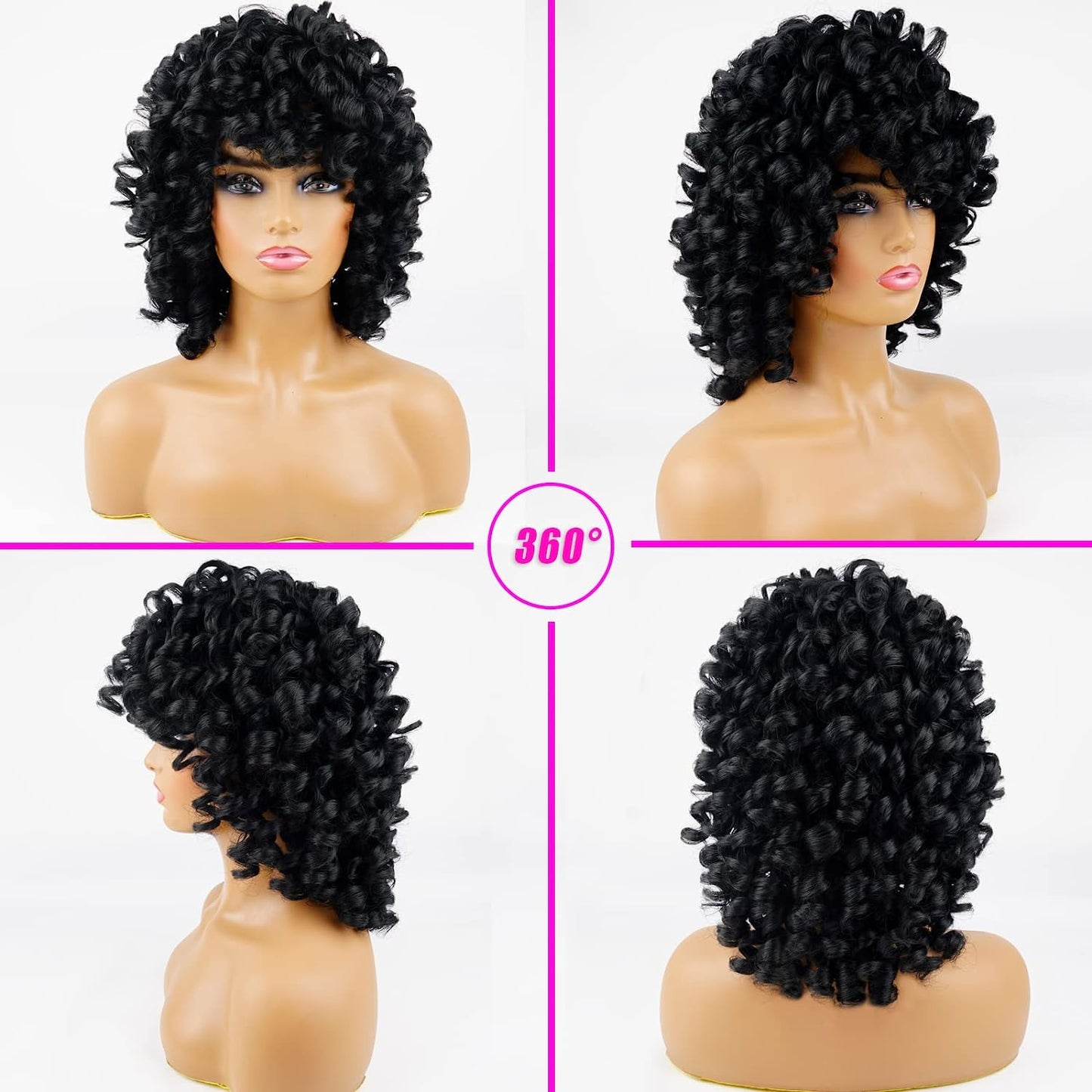 Black Afro Short Curly Wig With Bangs