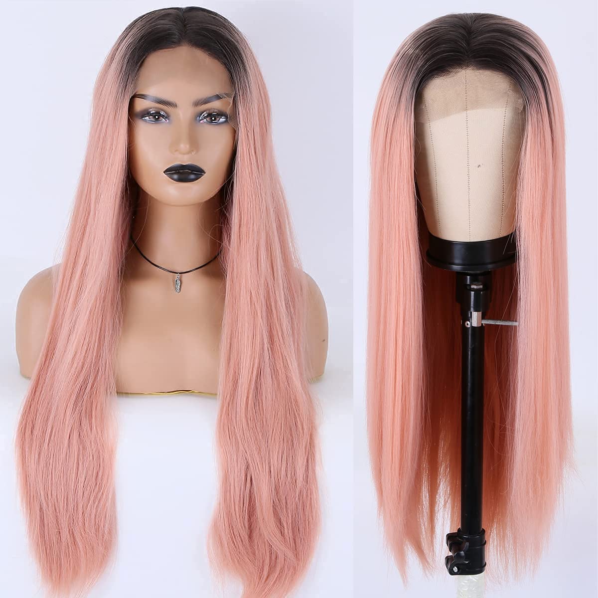 Sexy rose gold pink lace top front wig