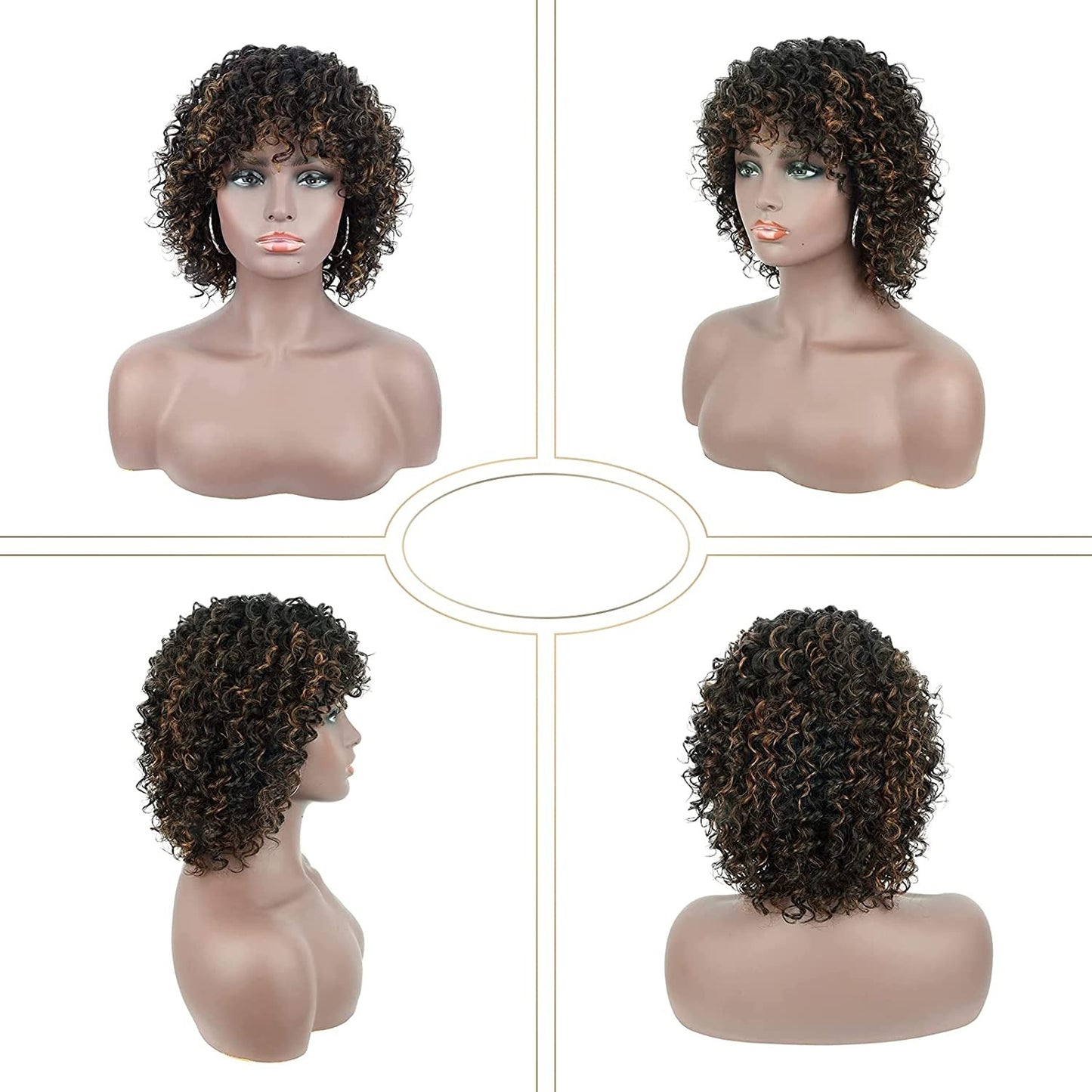 Black Brown Highlights Human Hair Wig