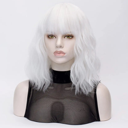 Ivory Snow White Wavy Hair Wig with Bang