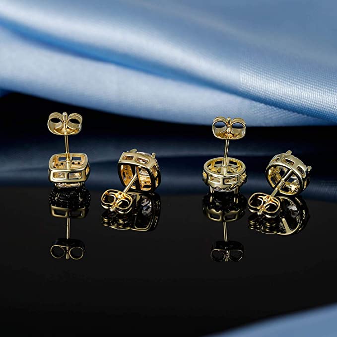 18K Gold Plated Diamond Halo Stud Earrings