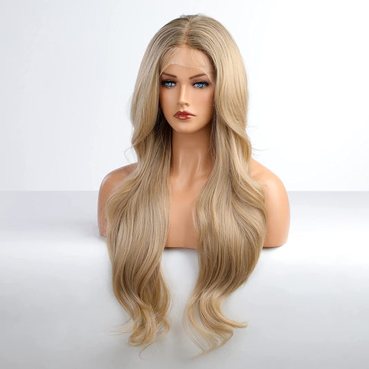 Long Golden Blonde Natural Wavy Lace Closure Wigs