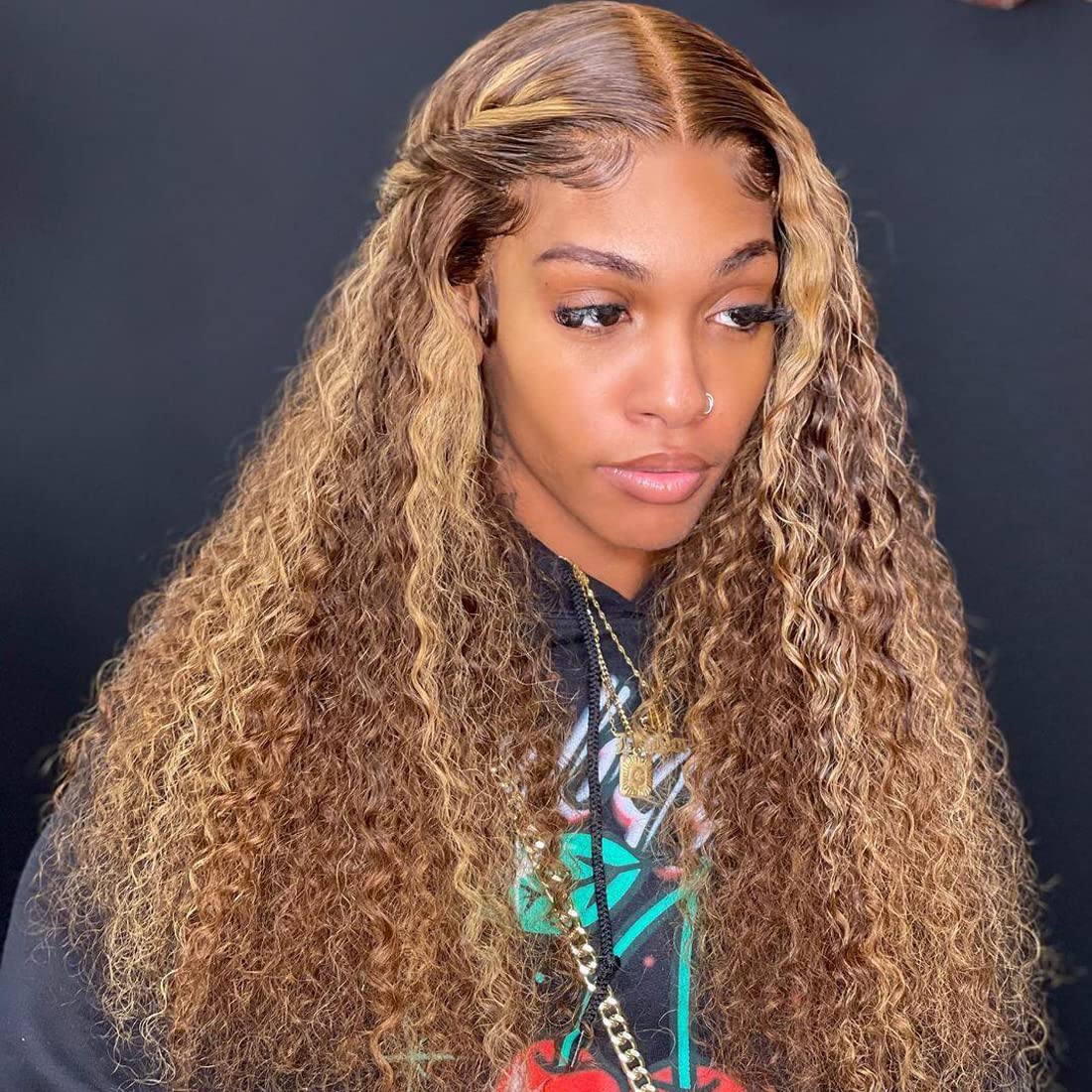 Honey Blonde 13x4 Lace Front Wigs Curly Human Hair Wig