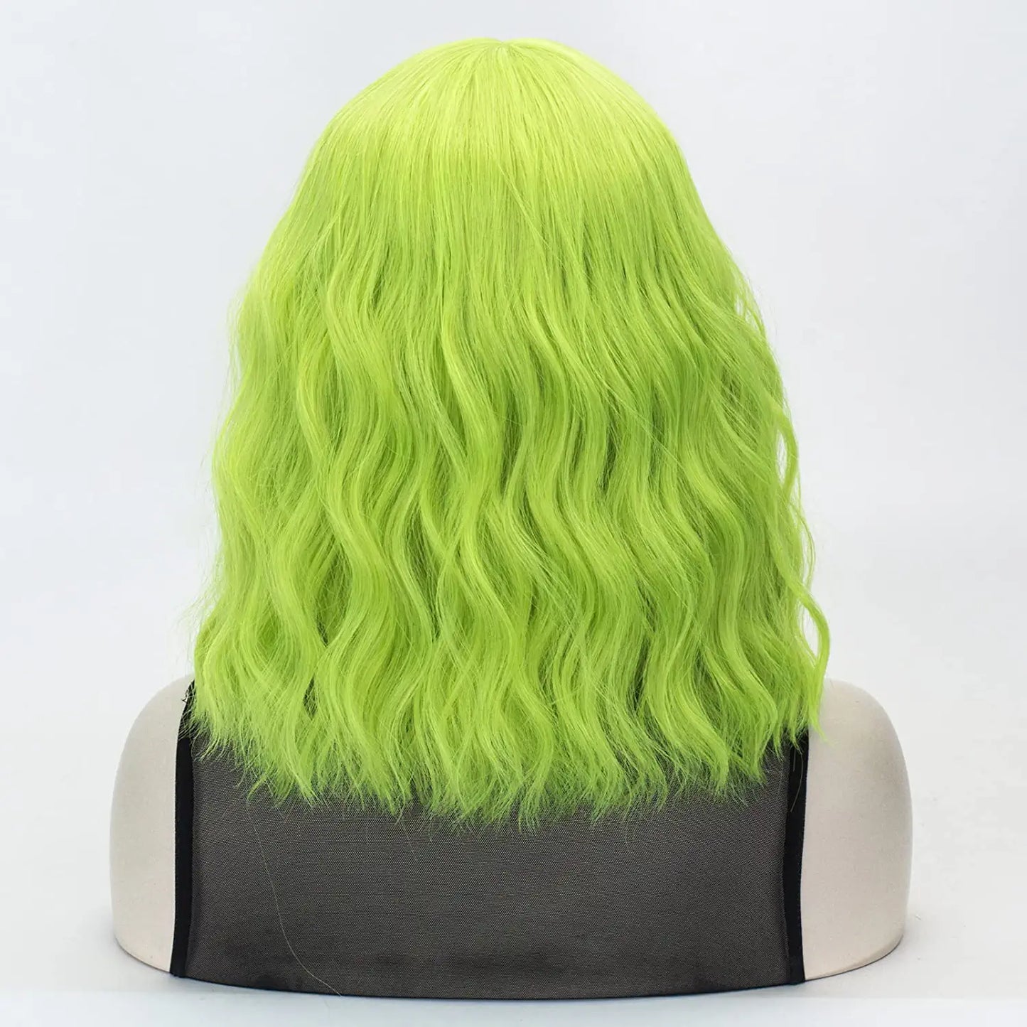 Lime Green Short Bob Wavy Hair Wig with Bangs