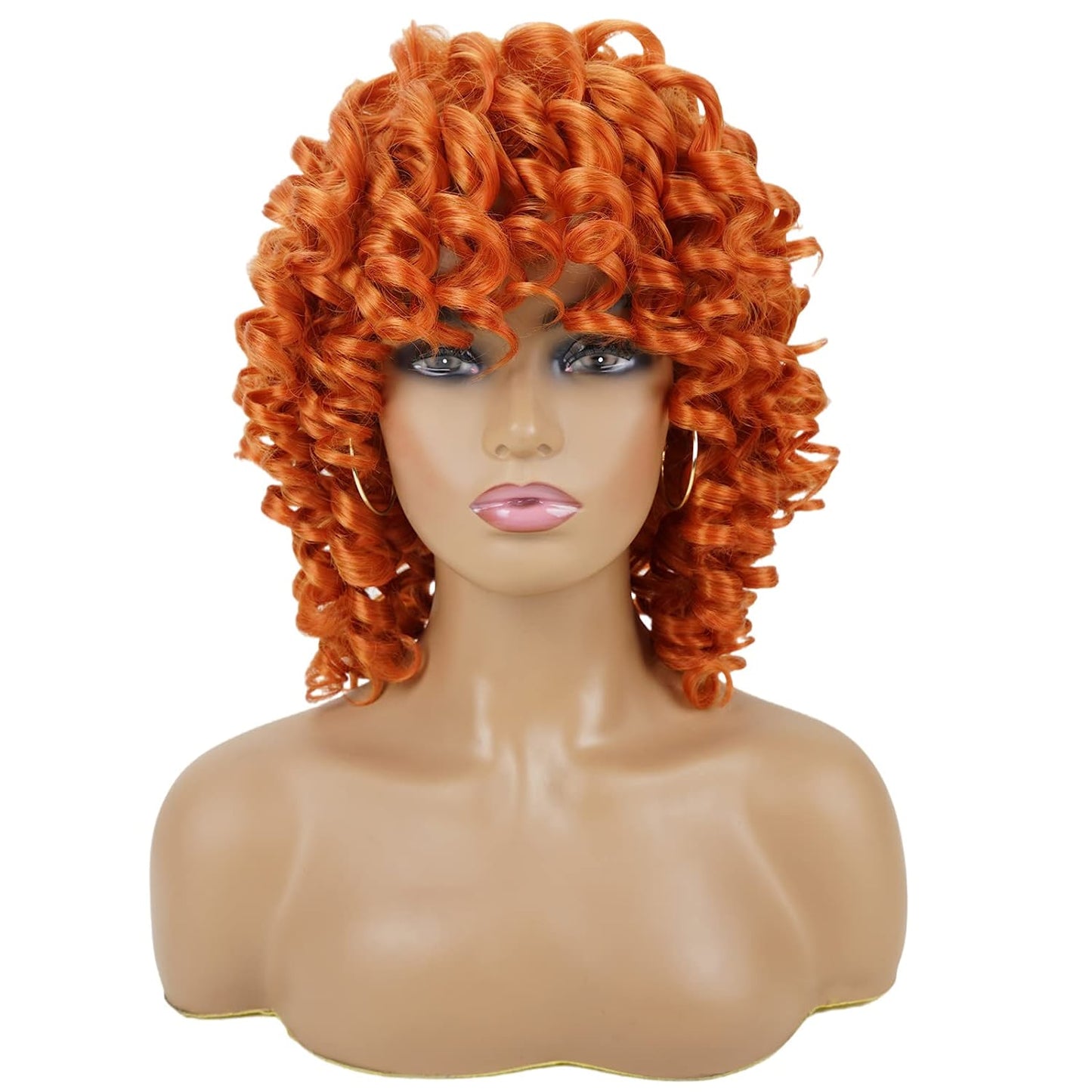 Orange Copper Afro Curly Wig With Bangs
