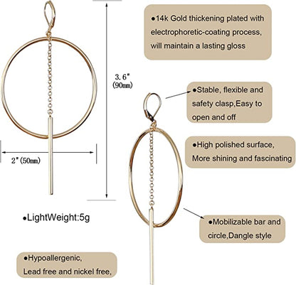 14k Gold Plated Dangle Hoop Earrings for Women
