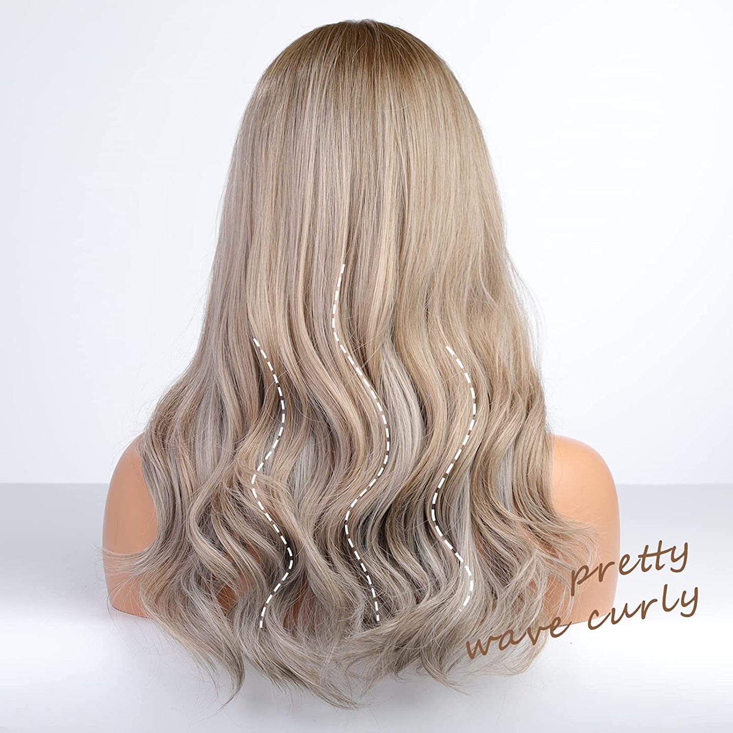 13X5 lace closure wigs Loose Wave Curly Wigs   Ombre Light Ash Blonde  Blonde Mixed Gray Middle Part Curly Wig Natural Synthetic Wig for Daily Use Party