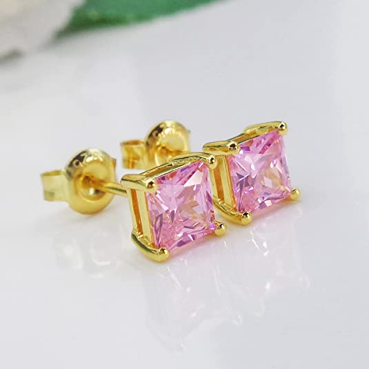 18k Gold Plated Pink Topaz Stud Earring