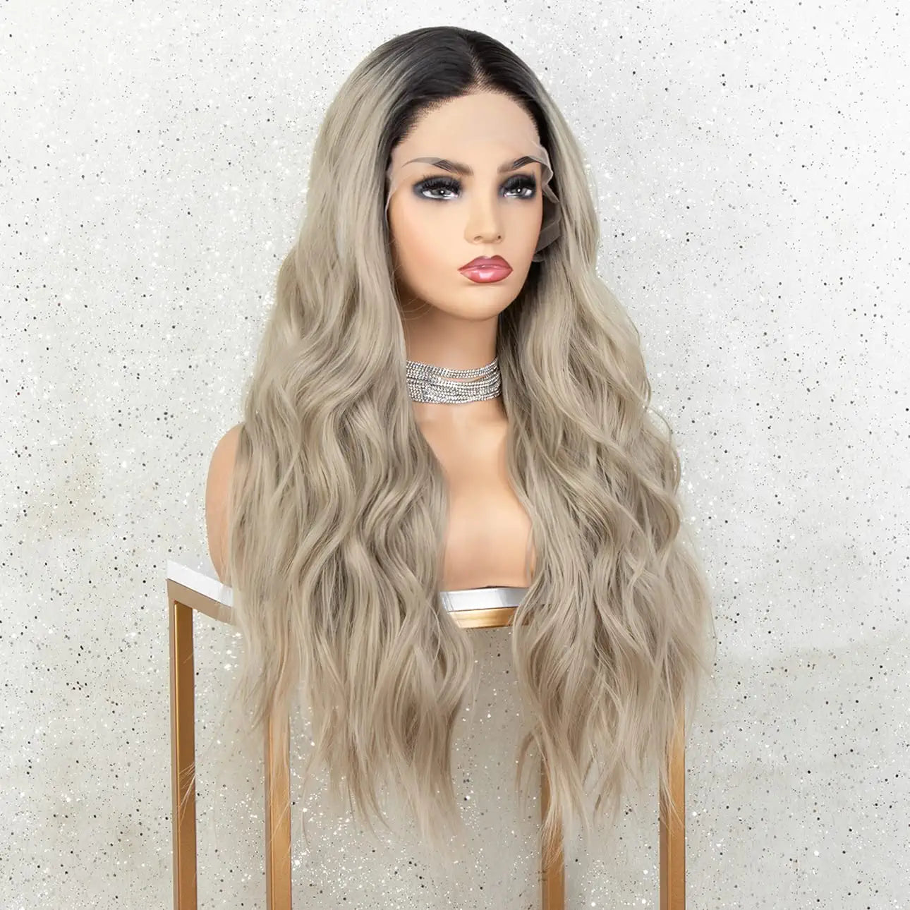 Long Ombre Ash Blonde Curly Lace Wig