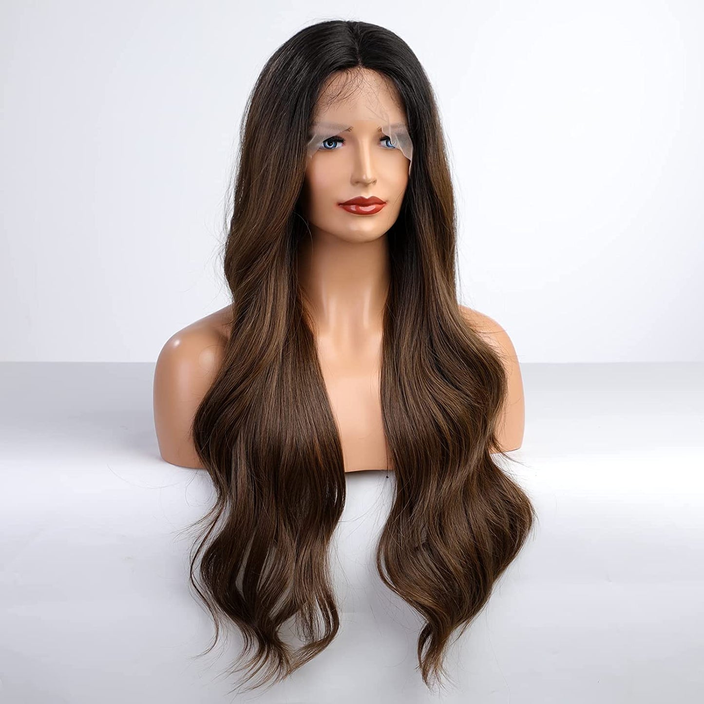 Brown Hair With Dark Roots Lace Front Wig