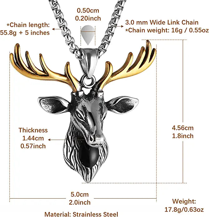 Vintage Reindeer Men's Stainless Steel Necklace