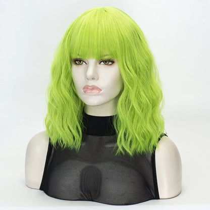 Lime Green Short Bob Wavy Hair Wig with Bangs