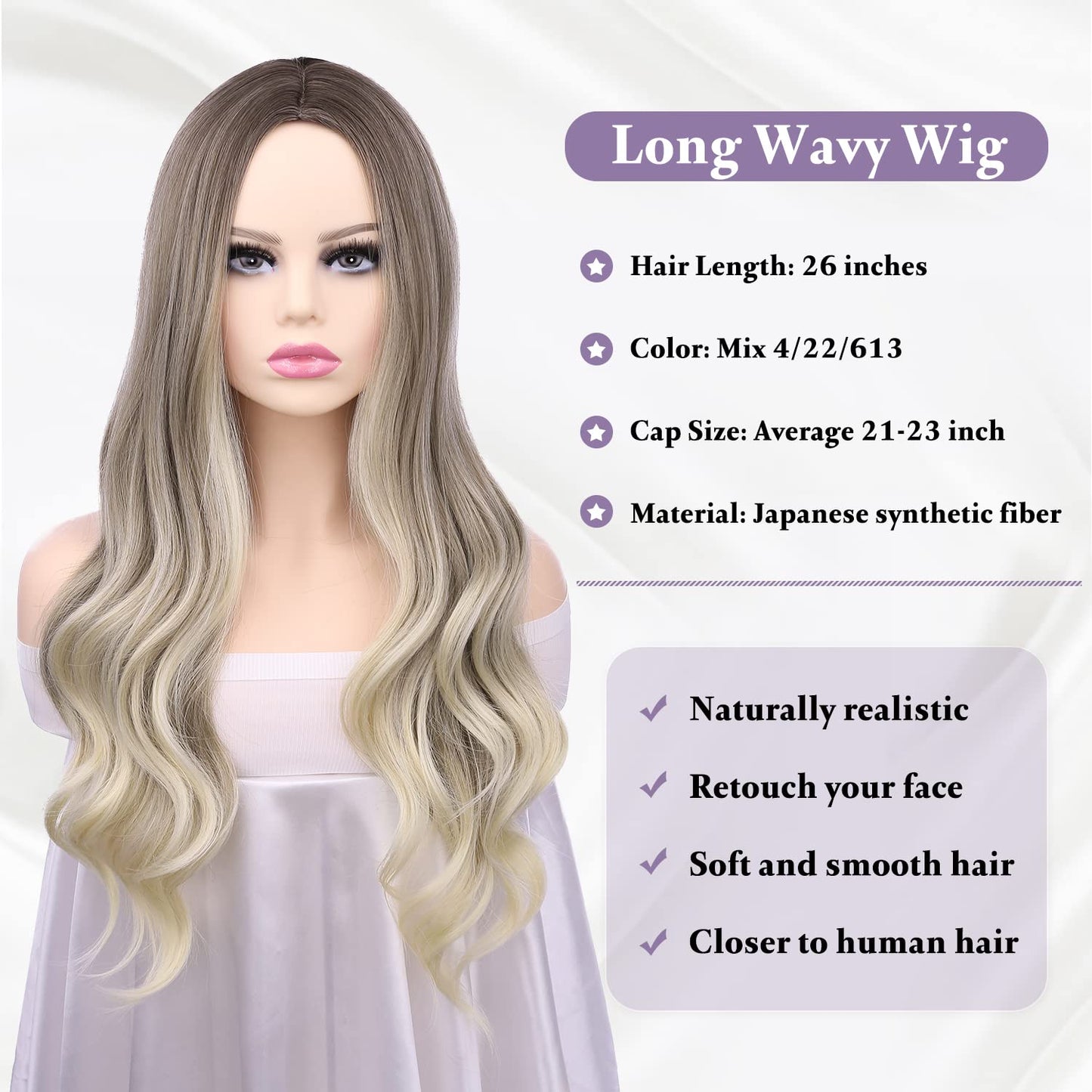 mixed blonde long wavy wig