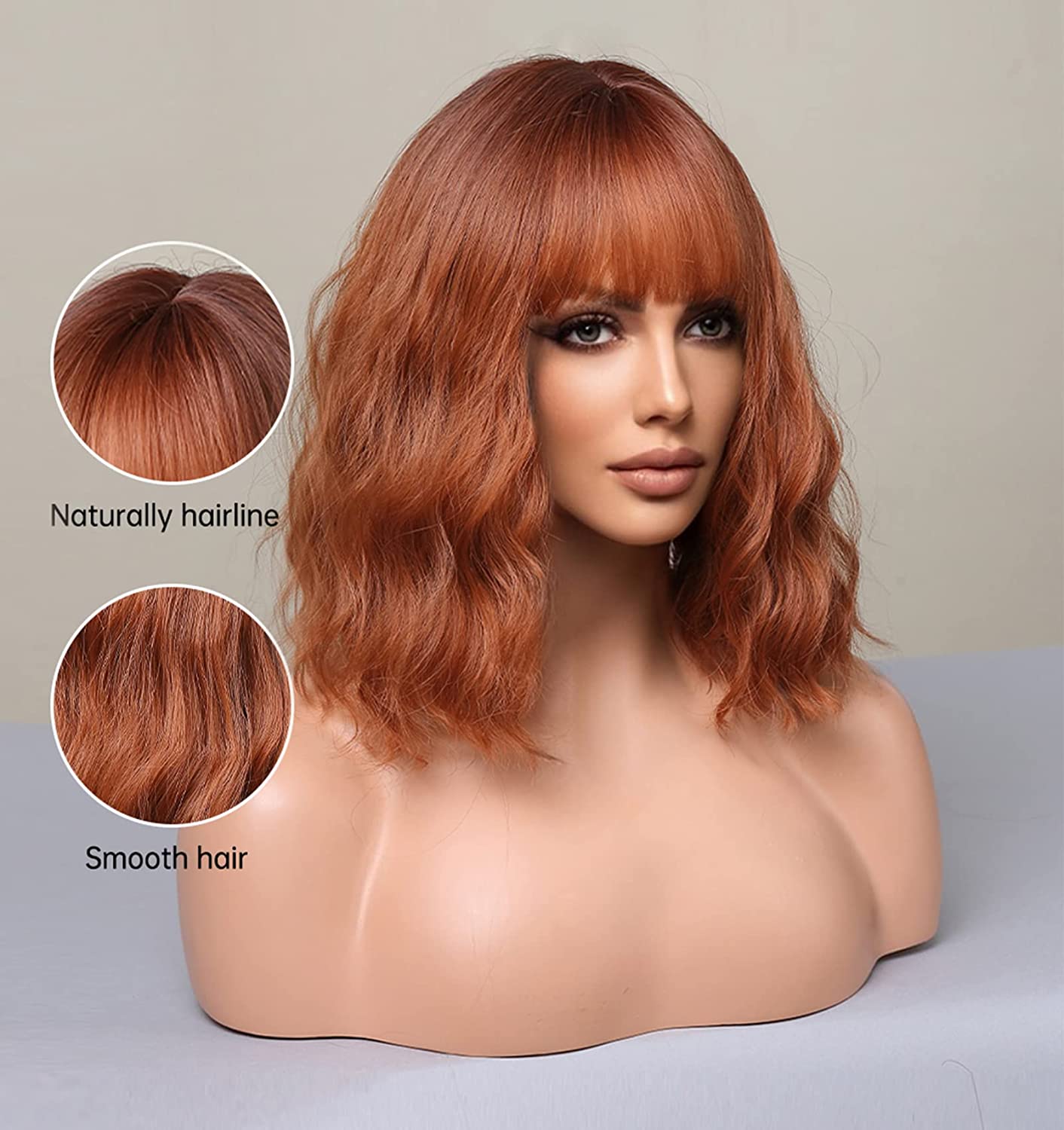 Shoulder Length Bob Ginger Copper Wig With Bangs Sheer Beaut