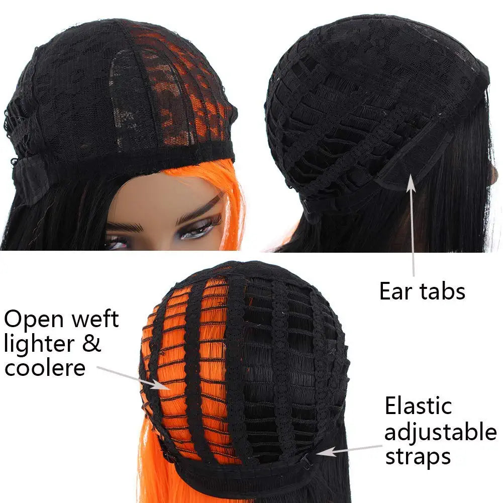 Half Black Half Orange Long Straight Synthetic Wig