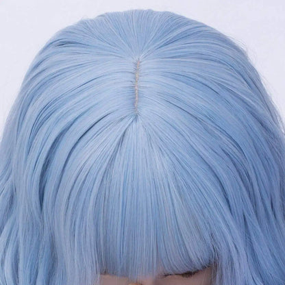 Light Blue Short Bob Wavy Hair Wig with Bang