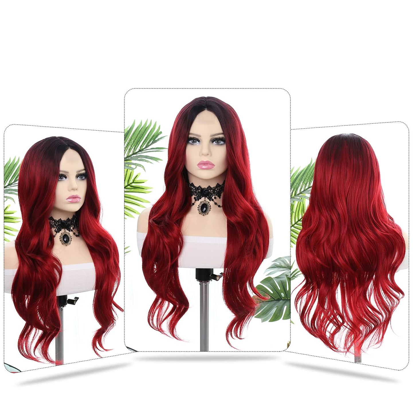 Ombre Red-Black Roots Long Cosplay Hair Wig