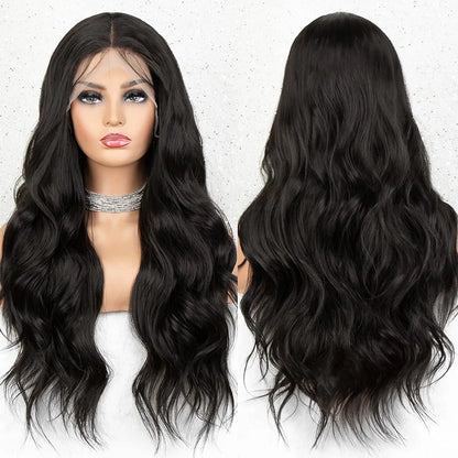 Black Hair Wig-Long Wavy Lace Front Wig