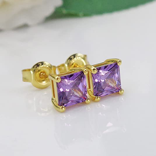 18k White Gold Plated Created Amethyst Stud Earrings