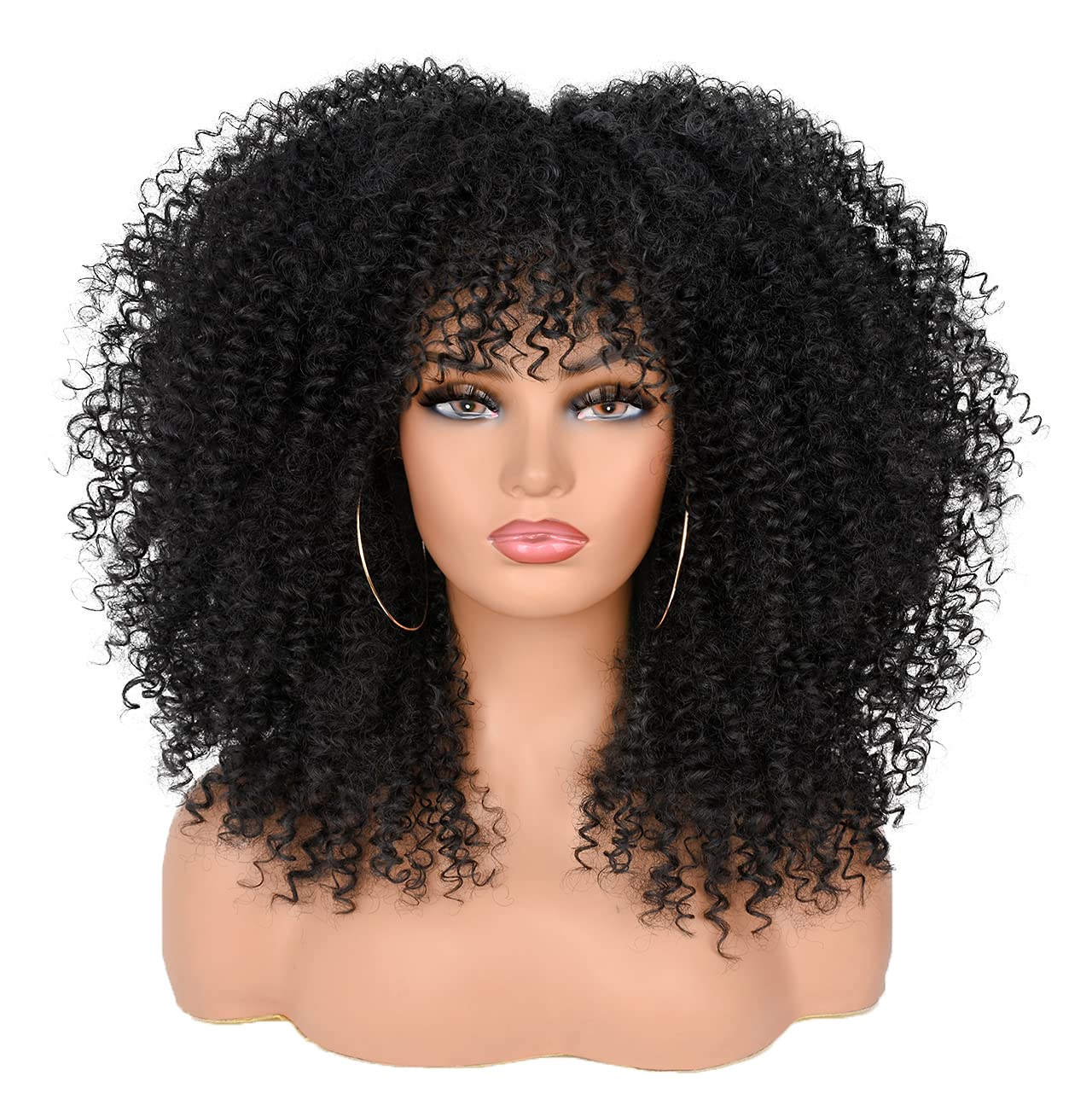 6Inch Curly Wigs for Black Women Black to Brown Afro Bomb Curly Wig with Bangs Synthetic Fiber Glueless Long Kinky Curly Hair