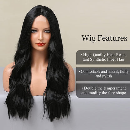 Middle Part Long Black Curly Wigs for Women