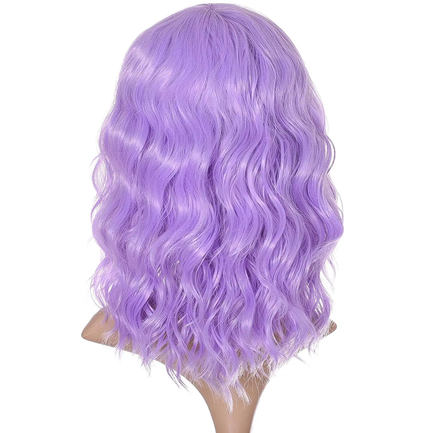 Short Bob Wavy Lavender Purple Hair Wig with Bang