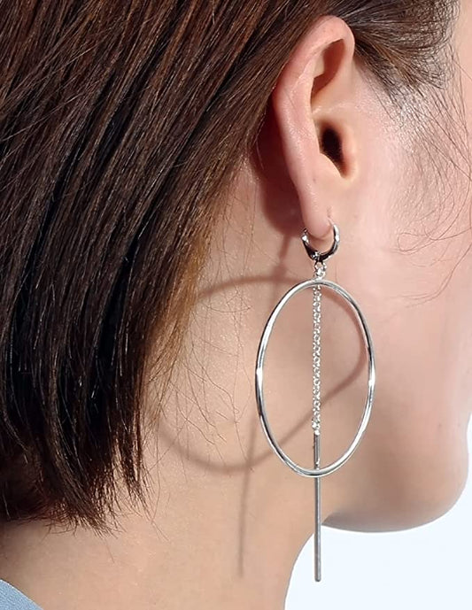 Silver Dangle Hoop Earrings for Women