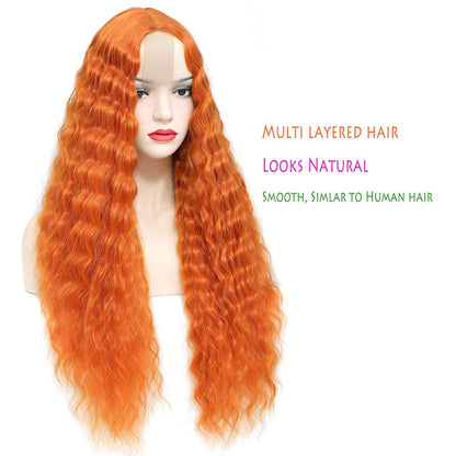 Long Ginger Orange Middle Part Wigs