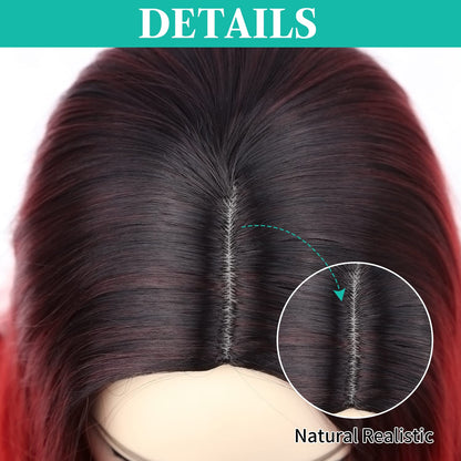 Long Black Roots Red Wavy Wig for Women