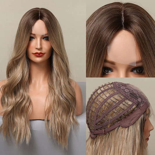 Ash Blonde Long Curly Middle Part Wig
